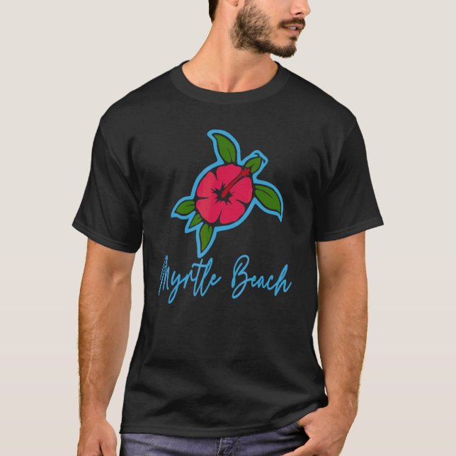 Camiseta Myrtle Beach 2022 Sea Turtle Flores Tropicais Vaca (Frente)