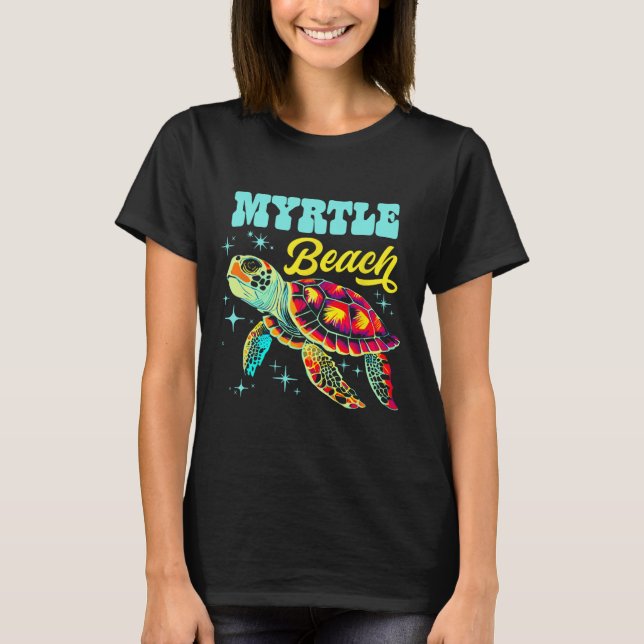 Camiseta Myrtle Beach Sc Artística Mar Tartaruga Retro (Frente)