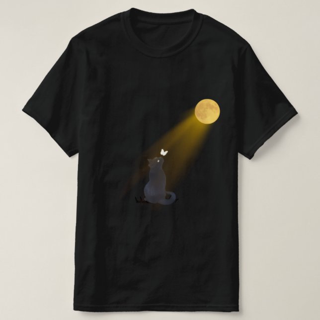 Camiseta Mystic Black Cat Gazing at the Glowing Moon T-Shir (Frente do Design)