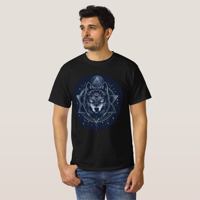 Camiseta Mystic Geometric Wolf Mandala (Frente Completa)