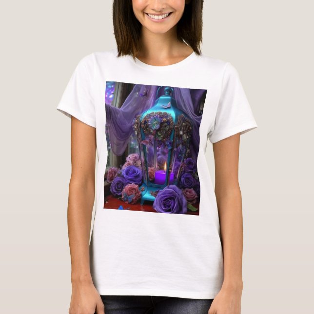 Camiseta Mystic Lantern and Purple Roses Graphic Tee – Goth (Frente)