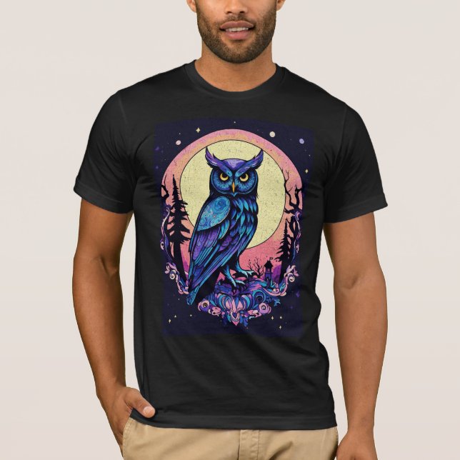 Camiseta Mystic Moon Owl Encantando Estilo Nocturno (Frente)
