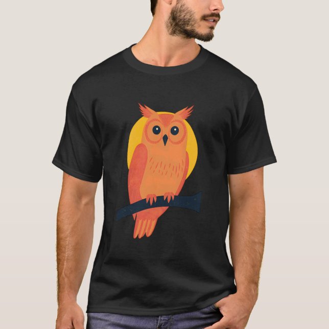 Camiseta Mystic Owl Artwork Bold Sunset Forest Vibes Noctur (Frente)