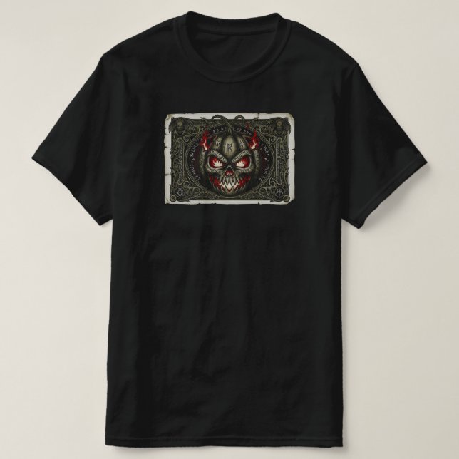 Camiseta Mystic Rune Pumpkin Skull | APENAS PRETO (Frente do Design)