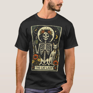 Camiseta Mystic Skeleton The Cat Lady With Coffee Tarot