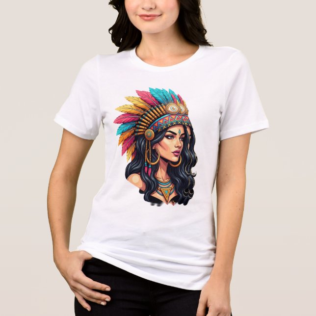 Camiseta Mystic Tribal Beauty – Vibrant Headdress Illustrat (Frente)