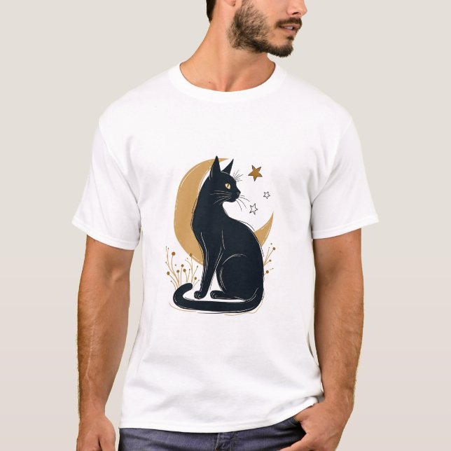 Camiseta Mystical Black Cat e Crescent Moon (Frente)