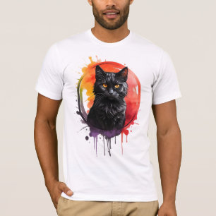 Camiseta Mystical Black Cat Watercolor Bold e Artístico