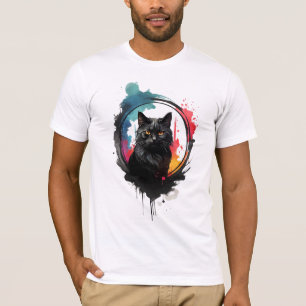 Camiseta Mystical Black Cat Watercolor Bold e Artístico