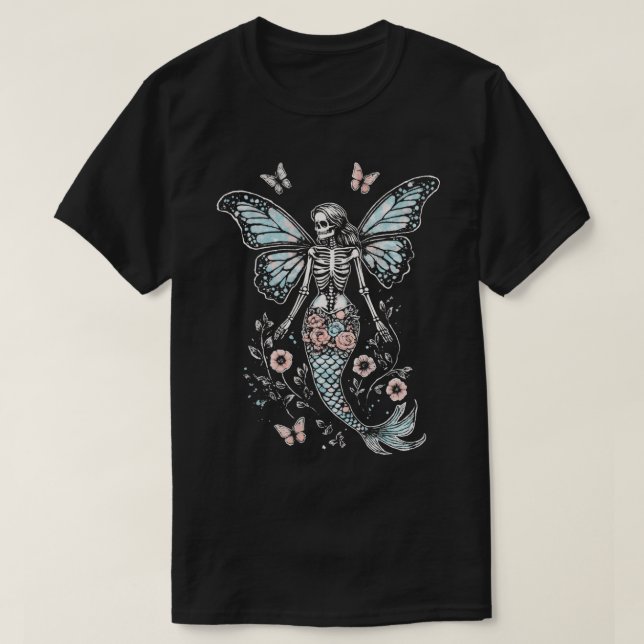 Camiseta Mystical Butterfly Wing Skeleton Sereia (Frente do Design)