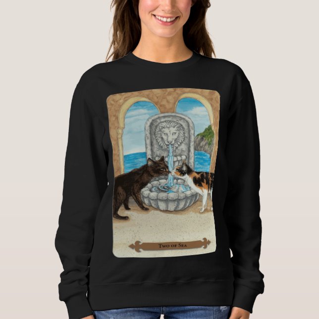 Camiseta Mystical Cats Two of Sea Tarot Card Blackcraft Hal (Frente)