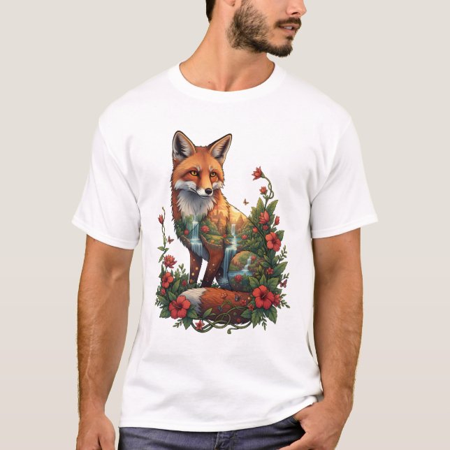 Camiseta Mystical Fox Tropical Temple Landscape Wildlife (Frente)