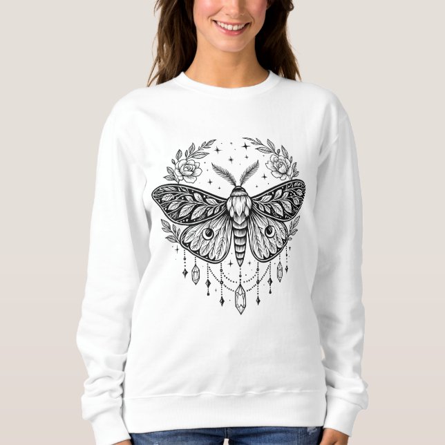 Camiseta Mystical Gothic Moth Botanical Celestial Line Art  (Frente)
