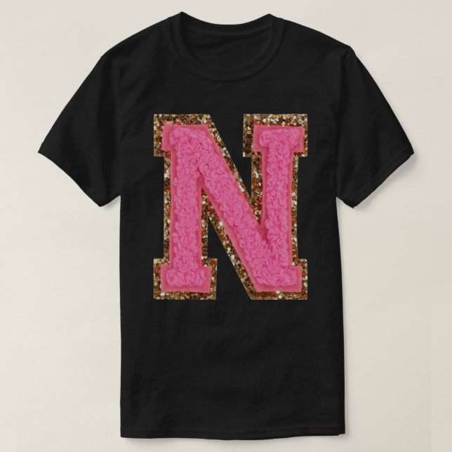 Camiseta N - Bubblegum Glitter Versity - Adesivos com Letra (Frente do Design)