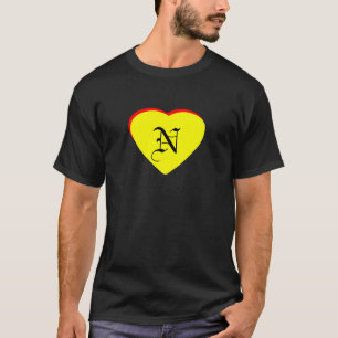 Camiseta "N" Casamento Vermelho Amarelo Coração Convite O M