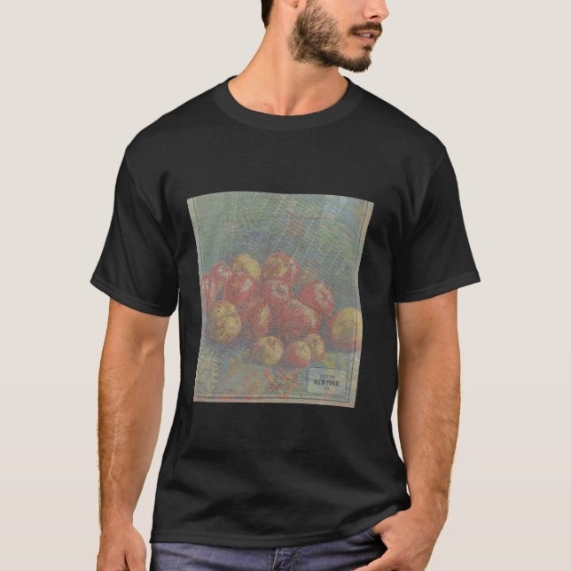 Camiseta n.y, maçã, mapa antigo, van gogh (Frente)