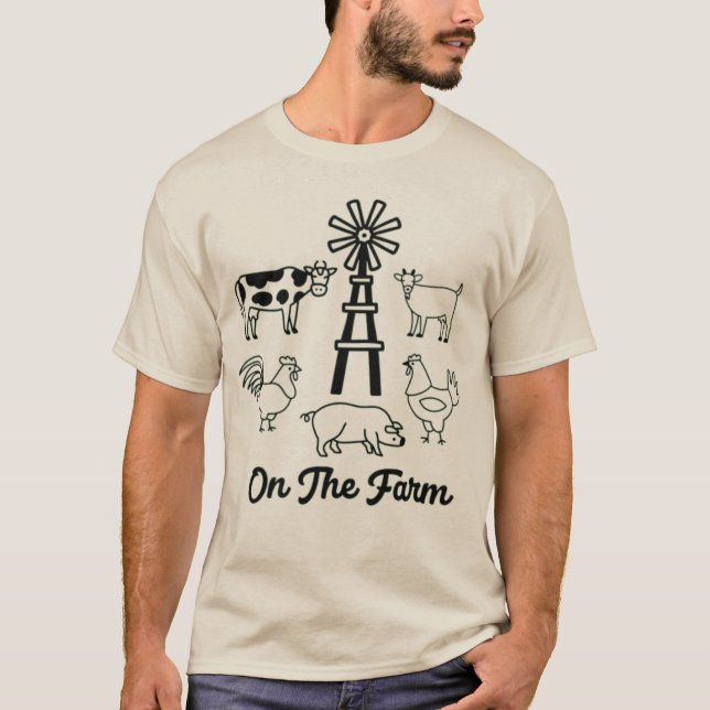 Camiseta Na Fazenda - Animais de exploração e moinhos de ve (Frente)