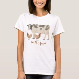 Camiseta Na Fazenda, Vaca e Galinha