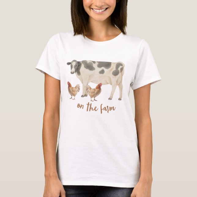 Camiseta Na Fazenda, Vaca e Galinha (Frente)
