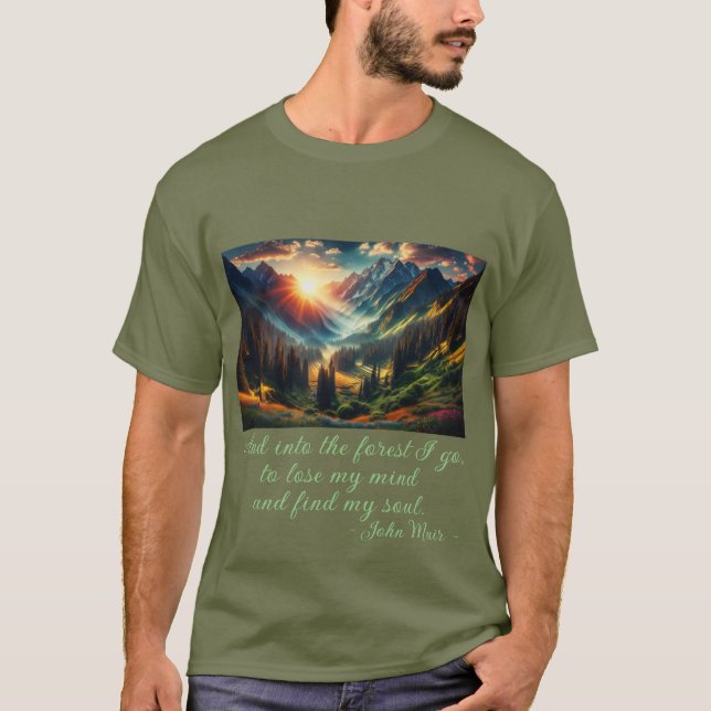 Camiseta "..na floresta que eu vou..." John Muir cita Men (Frente)