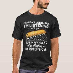 Camiseta Na minha cabeça estou tocando Harmonica Mouth Orga