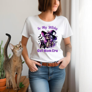 Camiseta Na Minha Era de Mãe de Gata Bruxa Esqueleto Bruxa 