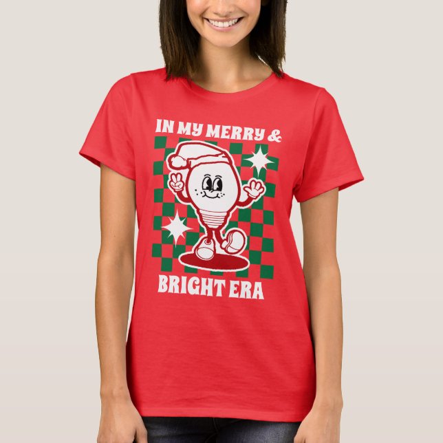 Camiseta Na minha Feliz e Bright Era Natal Vermelho Moderno (Frente)