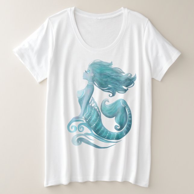 Camiseta na moda de aquarela de sereia (Frente do Design)