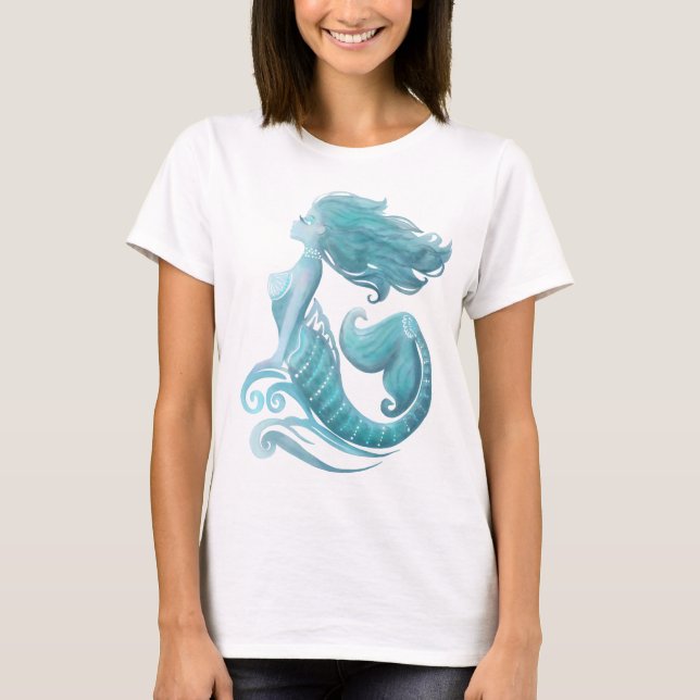 Camiseta na moda de aquarela de sereia (Frente)
