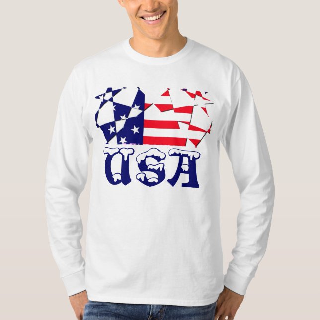 Camiseta NA MODA de bandeira americana Fashion Long Sleeve  (Frente)