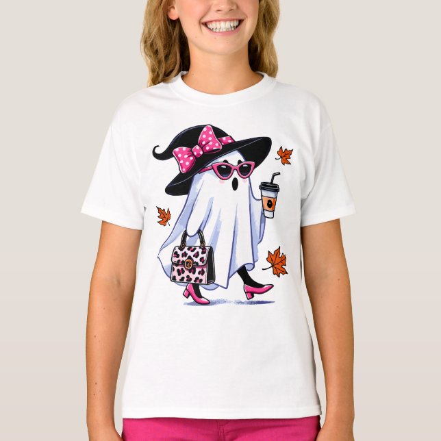 Camiseta Na moda de bruxa-bruxa-bruxa-bruxa-bruxa-fantasma (Frente)