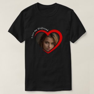 Camiseta Na Moda Eu Amo Minha Namorada Coração Vermelho Fot