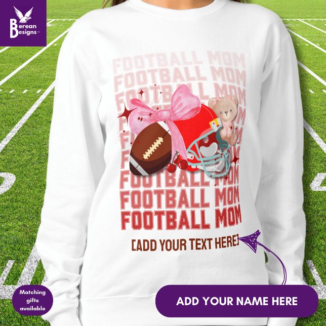 Camiseta Na moda FOOTBALL MOM Coquette (Fun, stylish FOOTBALL MOM sweatshirt designed with coquette aesthetic and CUSTOMIZABLE TEXT.)