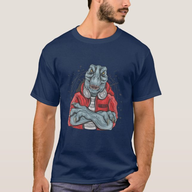 Camiseta Na moda Funny T-Rex Dinosaur DJ (Frente)
