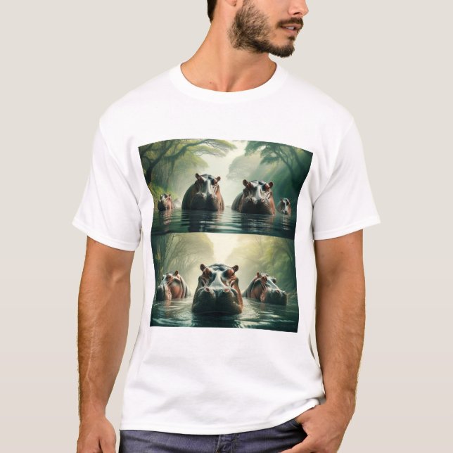 Camiseta Na moda Hippopotamus Impressão-T-Shirt (Frente)