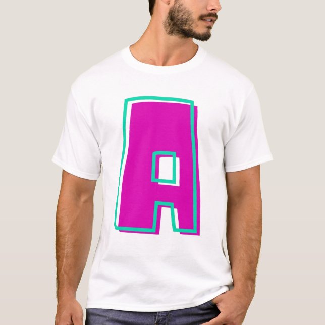 Camiseta Na moda Magenta e Letra Teal A (Frente)