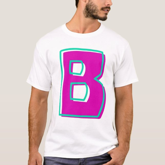 Camiseta Na moda Magenta e Letra Teal B (Frente)