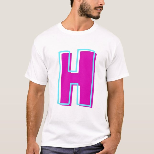 Camiseta Na moda Magenta e Letra Teal H (Frente)