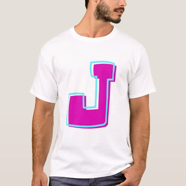 Camiseta Na moda Magenta e Letra Teal J (Frente)