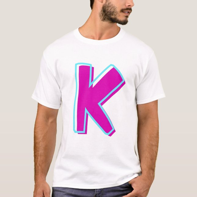 Camiseta Na moda Magenta e Letra Teal K (Frente)