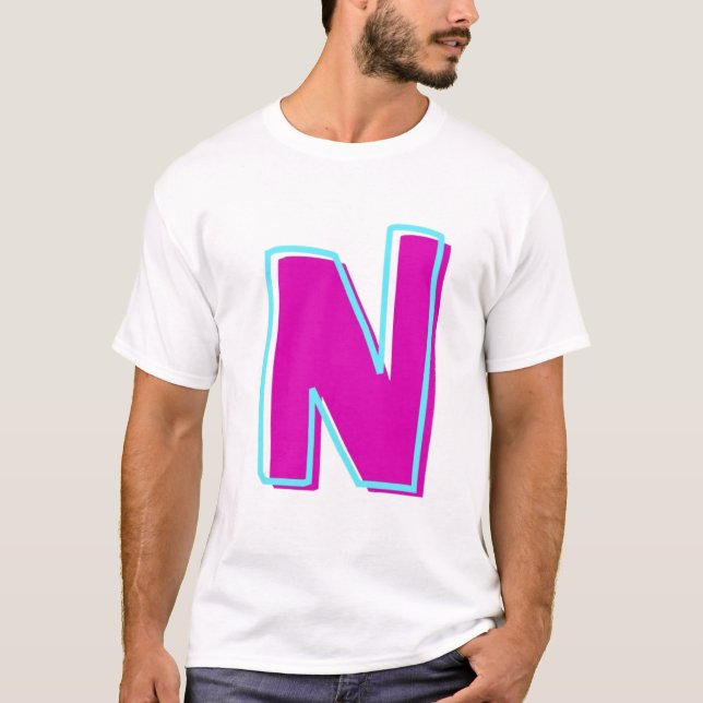 Camiseta Na moda Magenta e Letra Teal N (Frente)