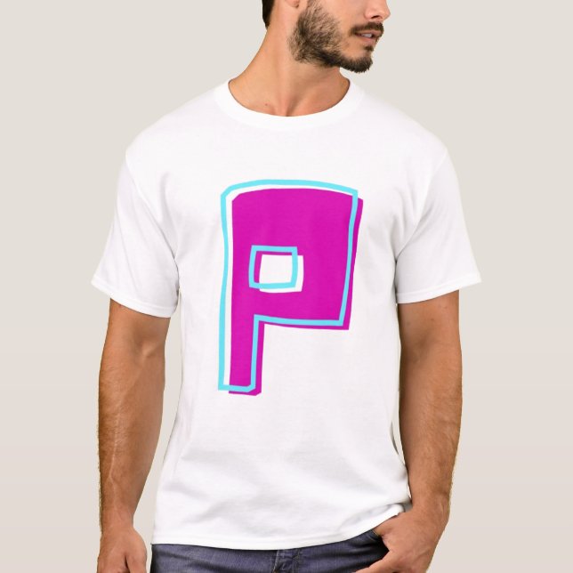Camiseta Na moda Magenta e Letra Teal P (Frente)