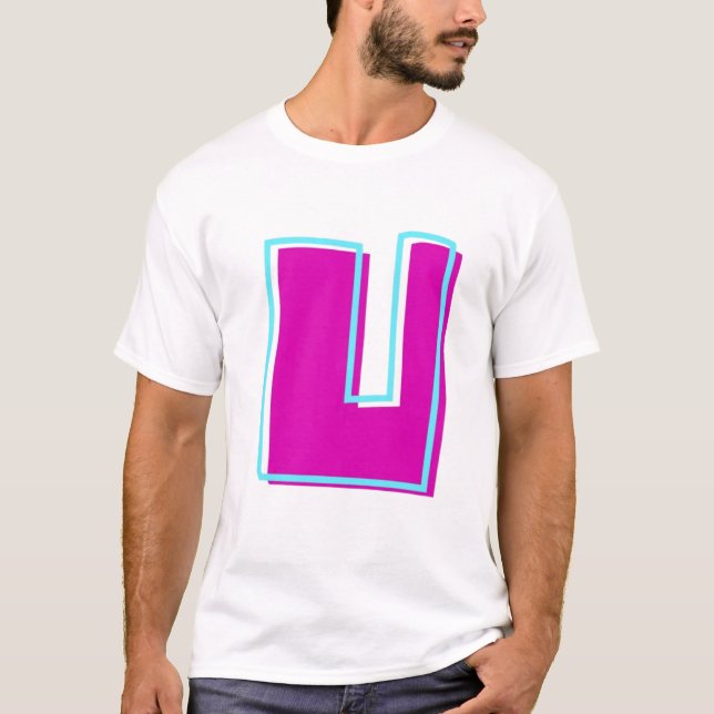 Camiseta Na moda Magenta e Letra Teal U (Frente)