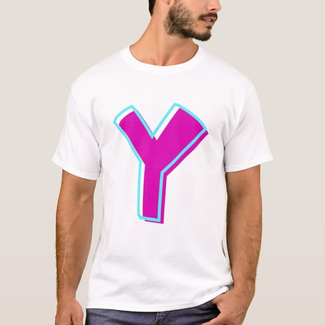 Camiseta Na moda Magenta e Letra Teal Y (Frente)