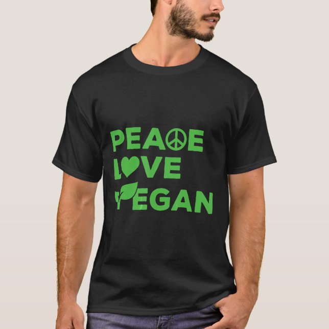 Camiseta Na moda Peace Love Vegan Design Imprimido Tee Gift (Frente)