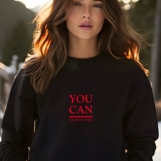 Camiseta Na moda Preto Você Pode Letras Vermelhas Impressõe (Stylish Black You Can Red Letters Print Women Sweatshirt)