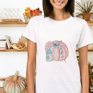 Camiseta Na moda Queda Aquarela Cor Azul Pumpkin outono