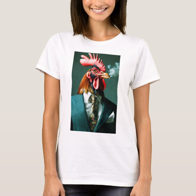 Camiseta Na moda Rooster Fumando uma Figurina de Charuto de (Frente)