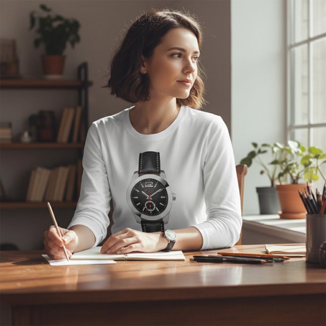 Camiseta Na moda Timepece do Lúxo Cronógrafo Negro (Criador carregado)