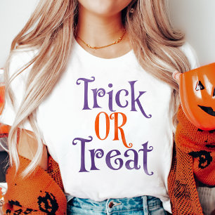 Camiseta Na moda Trick ou Treine Purple e Orange Halloween
